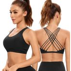 SHEKINI Spor sütyeni, sırt çapraz askılı, yoga spor sütyeni, nefes alır, şok büstiyer, dolgulu spor sütyeni, üst Siyah, 8011 XL