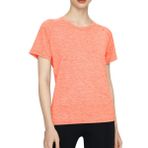 SHEKINI Spor tişörtü, kadın koşu tişörtü, yazlık, fitness, kısa kollu, yoga üst giyim, spor tişörtü, nefes alır, Turuncu., S