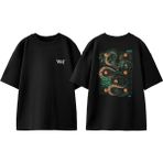 Shen Long Tasarım Sırt Baskılı Pamuk Siyah Oversize T-Shirt
