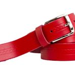 Shenky Alman Deri Kemer Renkleri ve Kabartma - 3 cm Genişlik, Kırmızı Örgü, 45” waist size