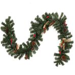shenruifa Yapay çam Noel çelengi, 180 cm, kurdeleli Noel çelengi, kırmızı meyveler ve kozalaklar, dekorasyon, Noel ağacı asma süsü, parti aksesuarı (teslimata dahil değildir