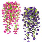 SHEPIN 4 adet yapay çiçek, asılı petunya, ipek çiçek, yapay asma bitki, gerçek gibi okaliptüs, 78 cm, dış mekan için, hava koşullarına dayanıklı, plastik çiçekler, petunya bitkileri, balkon için