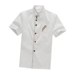 SHERCHPRY unisex klasik şef ceketi kısa kollu şef ceketi gömlek ceketler çay fincanı kolye şefler ceket rahat gevşek şef kıyafetleri ikram ceketleri gevşetmek şef üniforması nakış beyaz