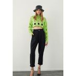 Sherin Kivi Oversize Delikli Triko Crop Kazak - S - M