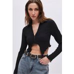 SHERIN Siyah Asimetrik Kesim Crop Bluz