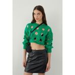 Sherin Yeşil Oversize Delikli Triko Crop Kazak - M - L