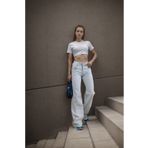 SHEVEGA Buz Mavi Likralı Yüksek Bel Palazzo Bol Paça Boyfriend Kot Pantolon