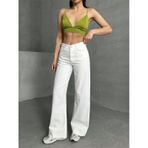 Shevega Kadın Beyaz Yüksek Bel Paça Kesik Bol Paça Jeans Pantolon Beyaz