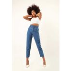 SHEVEGA Mavi Likralı Yüksek Bel Boyfriend Beli Lastikli Mom Jeans Kot Pantolon