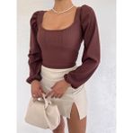Sheyma Korse Görünümlü Crop Bluz - Kahverengi