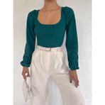 Sheyma Korse Görünümlü Crop Bluz - XL - Petrol Yeşili