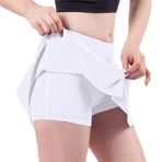 Shffuw 2024 New Kadın Etek İç Şortlu Tenis Eteği Yüksek Bel Spor Etek Pantolonlu Kısa Golf Spor Pantolonu Koşu Eteği 2'si 1 Arada Spor Tayt Etek Esnek Koşu Eteği, Beyaz #3, S