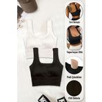 SHİBA Kadın Crop 2'li Paket Siyah - Beyaz Pedli Spor Sütyeni Yarım Atlet Büstiyer Bluz