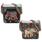 SHIDXIB 2 adet etnik tarzı Crossbody çanta fil nakış kare çanta Vintage omuzdan askili çanta kadınlar için, Siyah
