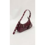 SHIKIRTI Rugan Bordo Renk Çift Çapraz Kemer Toka Detaylı Kadın Omuz Çantası (29cm*13cm)