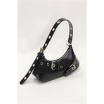 SHIKIRTI Siyah Renk Çift Çapraz Kemer Toka Detaylı Kadın Omuz Çantası (29cm*13cm)