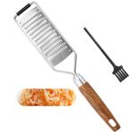 SHIKORI Parmesan peyniri limon, zencefil, peynir, hindistan cevizi, patates, çikolata ve sarımsak için doğal ahşap saplı paslanmaz çelik peynir rendesi, koruyucu kapaklı, yuvarlak delikli