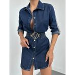 Shine Boutique Elbise Kol Katlama Bel Kemer Toka Detay - Jeans