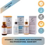 Shinehub C Vitamin & Hyaluronic Acid & Niacinamide Multifonksiyonel 3'lü Cilt Bakım Serum Seti