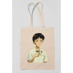 Shinji Anime Baskılı Omuz Çantası %100 Pamuklu Tote Bag Ham Bez Çanta - Bej