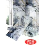 Shiny Blue Gold Mermer Desenli 60X30cm Yapışkanlı Mutfak Banyo Kaplama Duvar Paneli Kağıdı Tx-035