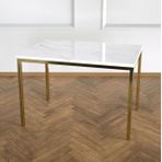 Shiny Yan Sehpa Pirinç Ayak Beyaz Mermer Tabla