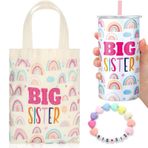 Shinylin 3 Adet Big Sister Hediye 12oz Pembe Büyük Kız Kardeş Kupası Paslanmaz Çelik Kupa Vakum Yalıtımlı Sızdırmaz Kapaklı Bardak ve Saman Big Sister Kanvas Tote Çanta Küçük Kızlar için Büyük Kız