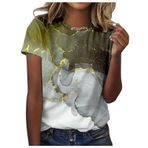 Shirts Kadın Yaz Pamuklu Tişört Moda Renkli Baskılı Tunik Bluz Yaz Tişörtleri Genç Kız Spor Tişört Basic Tops Casual Loose Fit Gömlek Bluz Üst Giyim, 1-ag, XL