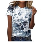 Shirts Kadın Yaz Pamuklu Tişört Moda Renkli Baskılı Tunik Bluz Yaz Tişörtleri Genç Kız Spor Tişört Basic Tops Casual Loose Fit Gömlek Bluz Üst Giyim, 1-koyu mavi, L