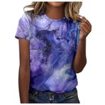 Shirts Kadın Yaz Pamuklu Tişört Moda Renkli Baskılı Tunik Bluz Yaz Tişörtleri Genç Kız Spor Tişört Basic Tops Casual Loose Fit Gömlek Bluz Üst Giyim, 1-lila, L