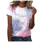 Shirts Kadın Yaz Pamuklu Tişört Moda Renkli Baskılı Tunik Bluz Yaz Tişörtleri Genç Kız Spor Tişört Basic Tops Casual Loose Fit Gömlek Bluz Üst Giyim, 2 sıcak pembe, XL