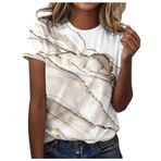 Shirts Kadın Yaz Pamuklu Tişört Moda Renkli Baskılı Tunik Bluz Yaz Tişörtleri Genç Kız Spor Tişört Basic Tops Casual Loose Fit Gömlek Bluz Üst Giyim, 3 haki., XXL