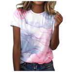 Shirts Kadın Yaz Pamuklu Tişört Moda Renkli Baskılı Tunik Bluz Yaz Tişörtleri Genç Kız Spor Tişört Basic Tops Casual Loose Fit Gömlek Bluz Üst Giyim, 3 pembe, XL