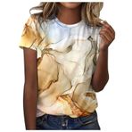 Shirts Kadın Yaz Pamuklu Tişört Moda Renkli Baskılı Tunik Bluz Yaz Tişörtleri Genç Kız Spor Tişört Basic Tops Casual Loose Fit Gömlek Bluz Üst Giyim, 3 turuncu, S