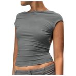 Shirts, kadın, yazlık, seksi, sırtı açık, kısa kollu tişört, yuvarlak yaka, Crop Tops hafif yazlık tişört, Y2K Clothes kadın gömleği, dar kesim, bluz, üst giyim, A-koyu gri, L