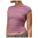 Shirts, kadın, yazlık, seksi, sırtı açık, kısa kollu tişört, yuvarlak yaka, Crop Tops hafif yazlık tişört, Y2K Clothes kadın gömleği, dar kesim, bluz, üst giyim, A-light lila, L