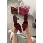 SHOEBELLAS Anje Bordo Dantel Boncuk İşleme Detaylı Kadın Topuklu Ayakkabı