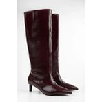 Shoeberry Kadın Blaze Bordo Cilt Kısa Sivri Topuklu Çizme Suni Deri 4,5 cm