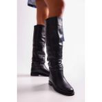 Shoeberry Kadın Howler Siyah Cilt Binici Çizme 2 cm Topuk ile Günlük Kullanım İçin Uygun - Cilt Siyah