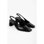 Shoeberry Kadın Vinte Siyah Cilt Küt Burunlu Stiletto