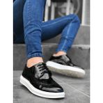 Shoecide BBO0003 Siyah - Beyaz Renk Bağcıklı Yüksek Taban Rugan Erkek Klasik Ayakkabı