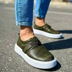Shoecide CH147 CBT Dobeny Haki - Beyaz Renk Kalın Taban Erkek Günlük Ayakkabı