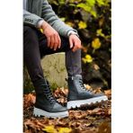 Shoecide Kb-0993 Siyah Cilt Beyaz Yüksek Taban Postal Bot