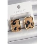 Shoecide Pirinç Gold Renk Kare Leopar Desen Model Kadın Küpe