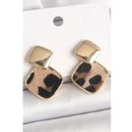 Shoecide Pirinç Gold Renk Sallant Kare Leopar Desen Model Kadın Küpe