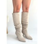Shoegar Zelya Bej Cilt Topuklu Çizme - Bej