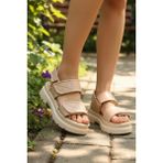 Shoemix Kadın Nut Cırt Cırtlı Kalın Tabanlı Casual Sandalet Günlük Konforlu Yazlık Ayakkabı