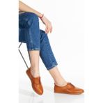 Shoemix Kadın Taba Anatomik Deri Ayakkabı Babet