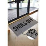 Shoes Off Baskılı Kıvırcık Paspas Kapı Önü Paspası Kaymaz Taban - Gri - 100 x 100 cm