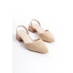 Shoesers Kadın Özel Hasır Tasarım Sivri Burunlu Babet Görünümlü Alçak Topuklu Ayakkabı